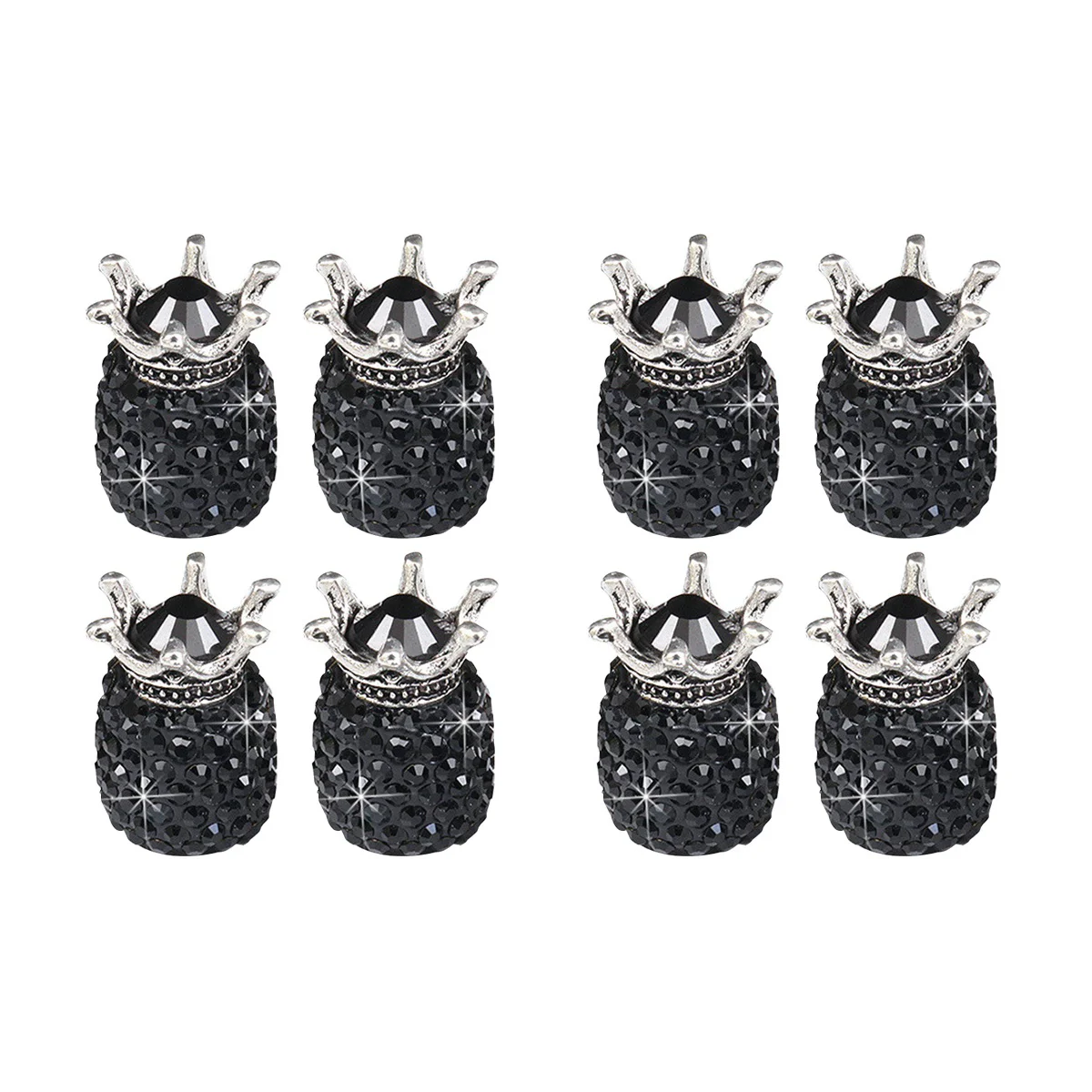 

8 Pcs Car Decor Crown Shape Tires Cover Shining Diamond Cap Decorate Accessories