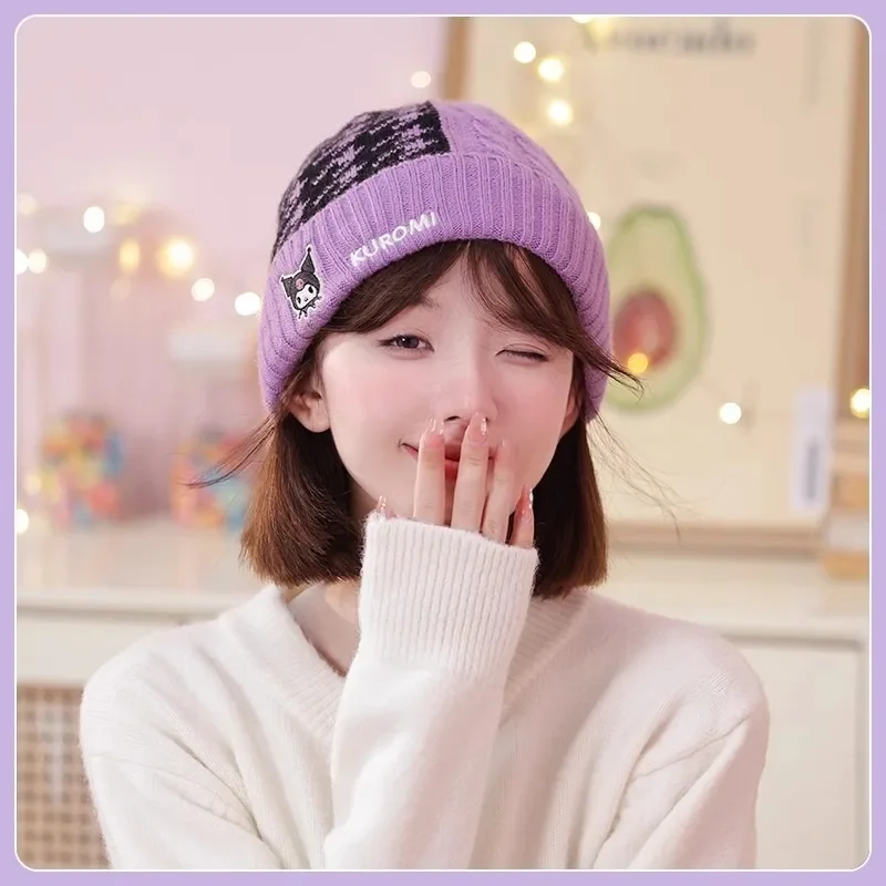 

Новая Вязаная Шапка Sanrioed My Melody Kuromi Cinnamoroll осенне-зимняя уличная модная утепленная шапка милые праздничные подарки для девочек