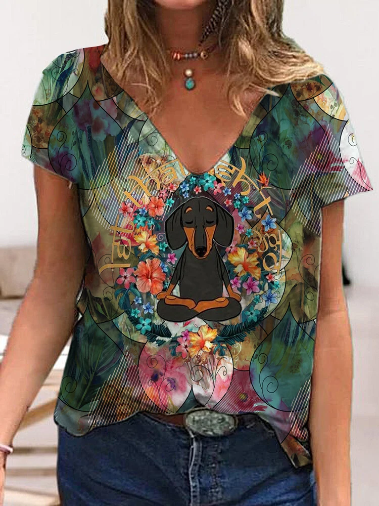 

Женская футболка с принтом собаки в стиле Харадзюку, Повседневная Свободная рубашка в стиле ретро, с коротким рукавом, универсальный топ на ...