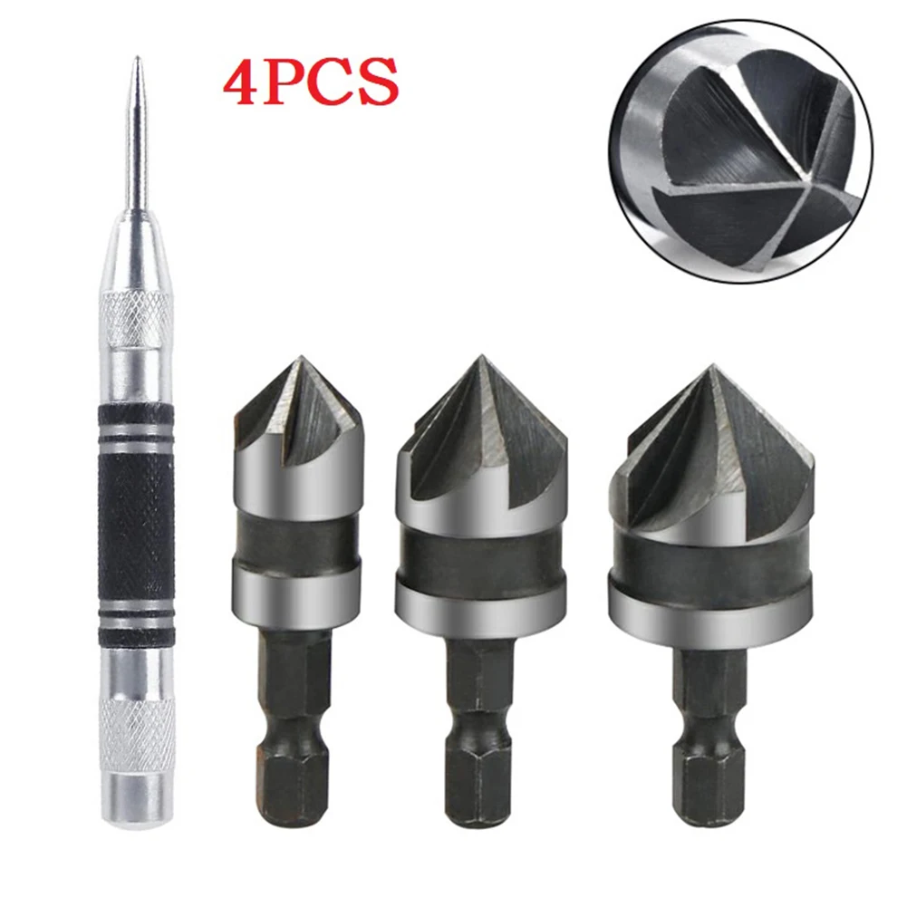 

3pcs 90 Degrees Chamfer Drill Bit Set 12/16/19mm 5 Flute Woodworking Drill Bit Cutter Countersink Drill Bit Set Metal Drilling