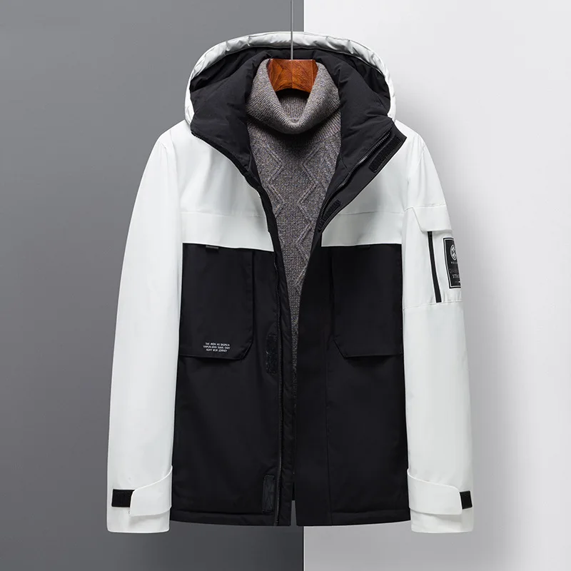 Men's Thermal Down Jacket Thick Fur Collar Men Duck Down Parkas Coat Mid-length 90% White Duck Down Outwear Removable Cap Warm