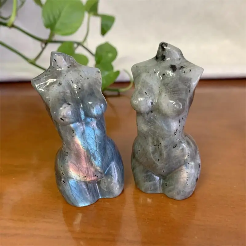 

1PC Natural 8cm Labradorite Goddess Statue Crystal Carved Woman Torso Energy Gem Body Sculpture Decoration Gift