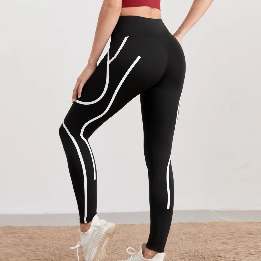 

CXUEY Butt Lift Black Leggings Sport Women Fitness High Waist Running Gym Workout Tights Yoga Elastic Pants Printed Pencil Pants