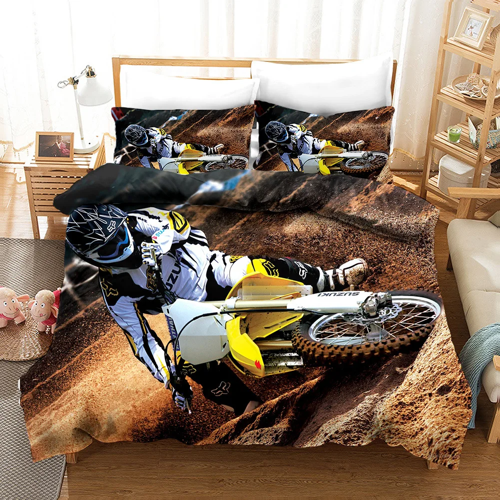 

Motorcycle 3d Bedding Sets Extreme Sport Duvet Cover set Winter Bed Sheet Pillowcase Queen King Size Bed Linen Bedspread