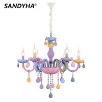 sandyha 2022 new style pendant lights high quality k9 crystal toy hanging lamp e14 living princess kids room macarons chandelier