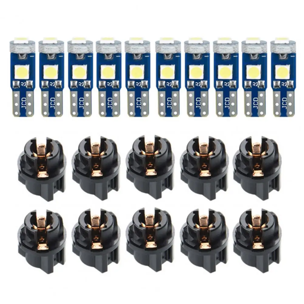

10 шт. T5 автомобильный держатель лампы для приборной панели 3030-3SMD чип поворотный замок розетка авто приборная панель лампочки датчик светодиодный индикатор комплект