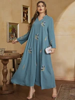 toleen plus size oversized women elegant maxi dresses 2022 spring blue long sleeve party evening muslim abaya festival clothing