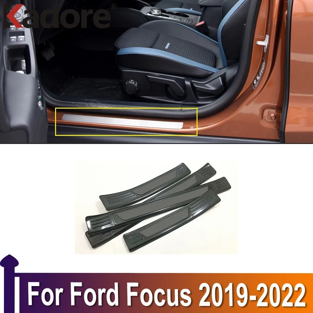 

For Ford Focus 2019 2020 2021 2022 Outer Door Sill Scuff Plate Trim Accessories Styling Car Sticker Stainless Steel Carbon Fiber
