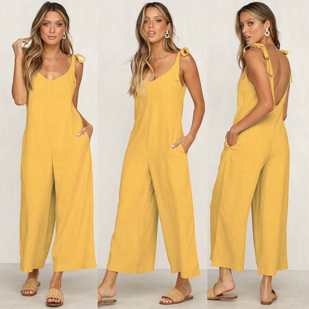 Women's chic and elegant jumpsuits With Pockets Women Suspender Pants Pieces Outfit plus size Summer Clothes party clothes wide