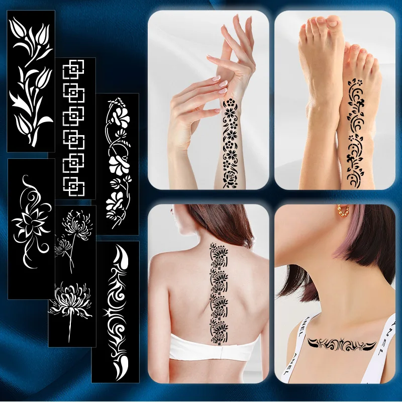 2022 New Tattoo Stencil Henna India Hollow Stencil Waterproof Arm Body Temporary Tattoo Stencil Sticker for Drawing