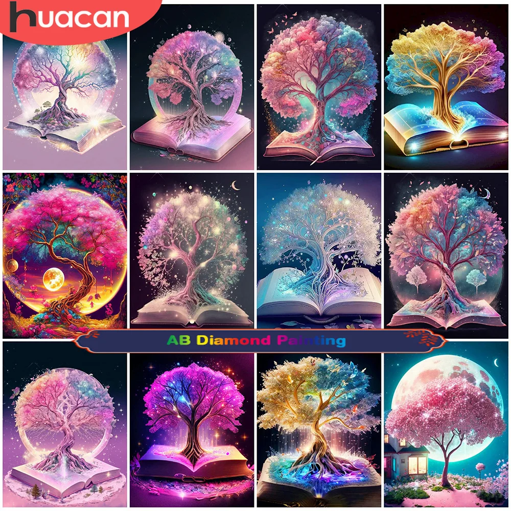 

HUACAN 5D DIY AB Diamond Painting Tree Cross Stitch Embroidery Book Diamond Mosaic Scenery Creative Hobby Pixel Art Home Decor