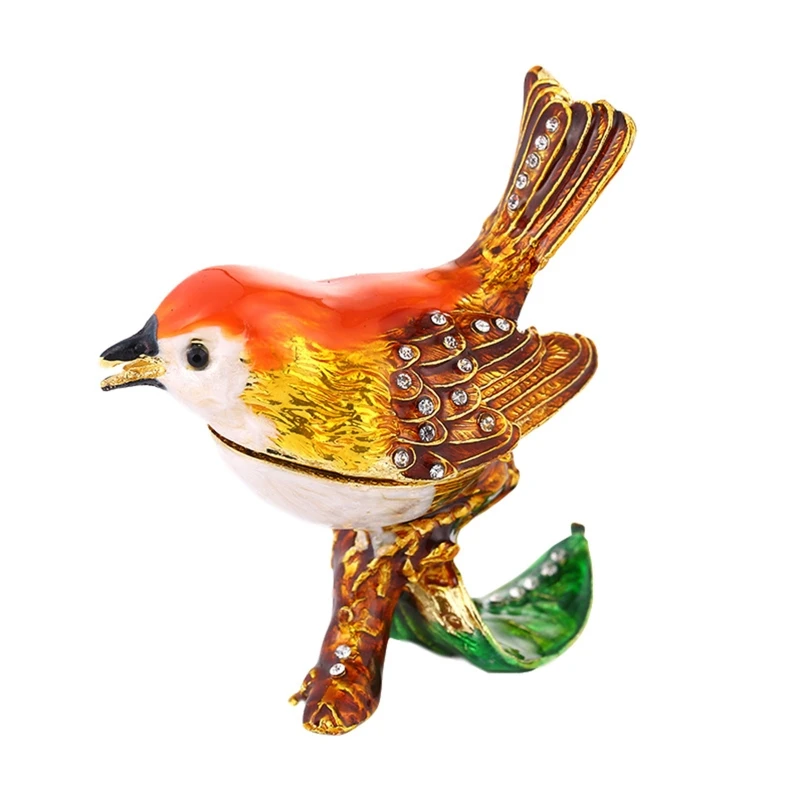 

Hand Painted Fashion Thrush Trinket Box Metal Enamel Necklace Jewelry Storage Container for Home Office Decorations