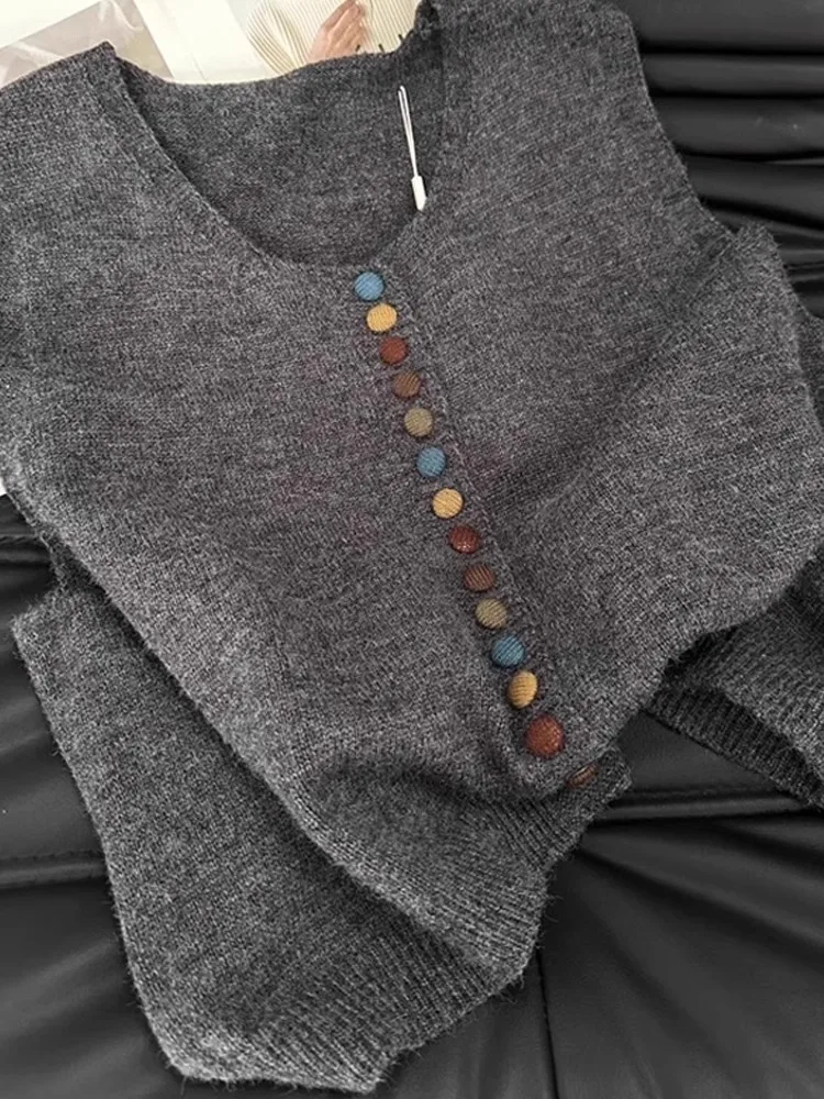 Корейская серия ленивый контрастный цвет однобортный свитер жилет женский