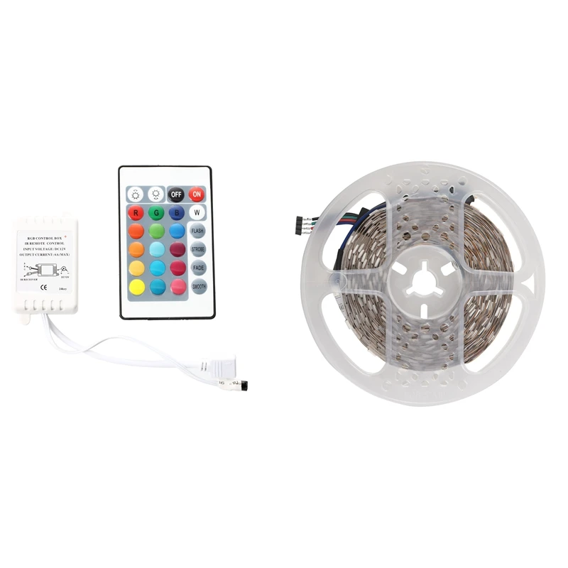 

1 Pcs IR Box Remote Controller 24 Keys & 1 Pcs 5M RGB 300 5050 LED Flexible Light Strip