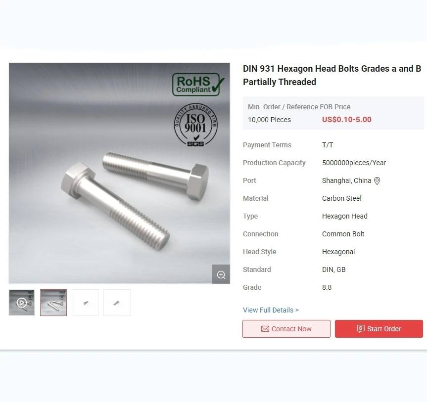 DIN 931 болты с шестигранной головкой класса a и B частичной резьбой цена FOB 0 10-5 00