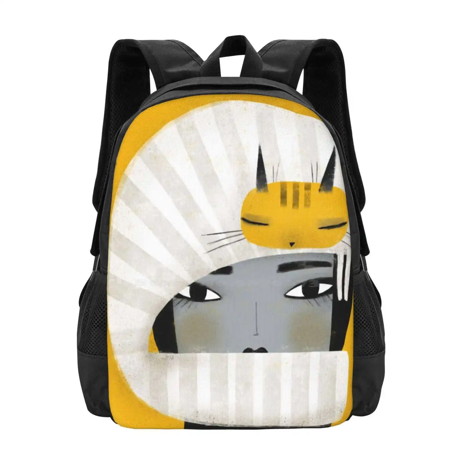 

Hat Scarf Combo Hot Sale Backpack Fashion Bags Cat Art Girl Fashion Yellow