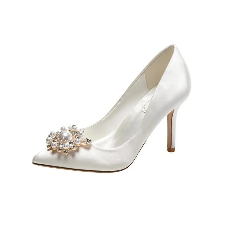 Женские атласные туфли на высоком каблуке 7 см | Обувь