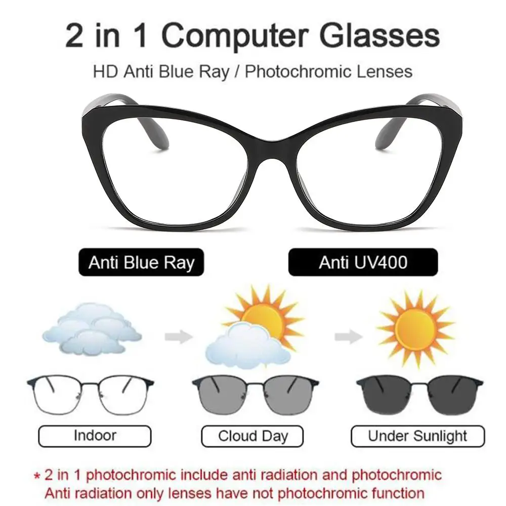 

New Fashion Color-change Anti Blue Cat Eye Flat Mirror Ultra Light Slim Face Sunglasses For Various Scenarios Fashion Sungl G4A8