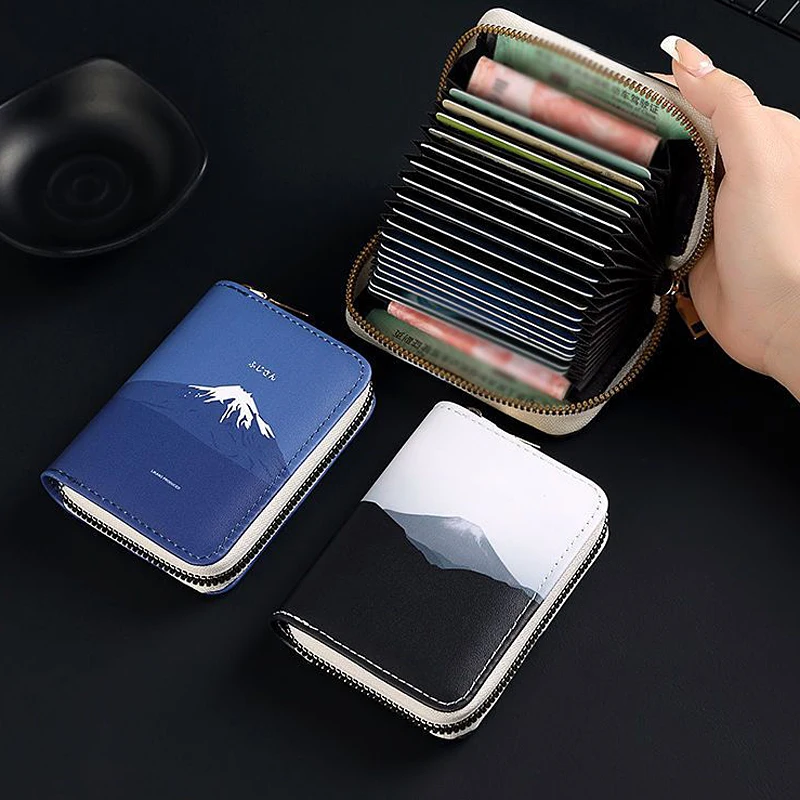

Изысканный кожаный держатель для карт с креплением Fuji, мини-кошелек унисекс, кошелек для монет, новый компактный карманный чехол для банков...