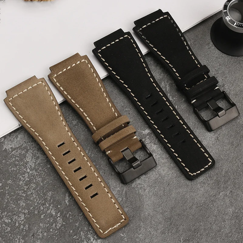 Genuine Leather Watchbands Men's wristband for Bell & Ross B&R BR-01 and BR-03 Sillicone rubber Strap Wrist Belt Bracelet + Tool