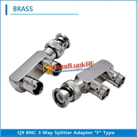 q9 bnc male to 2 dual bnc female nickel brass bnc 3 way splitter type f rf connector adapter video coaxial for cctv camera