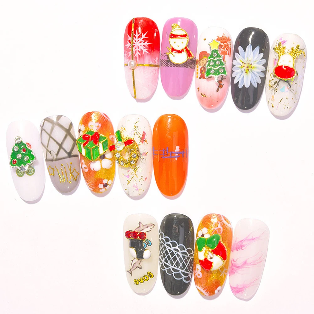 

10pcs Christmas Alloy Nail Art Charm Old Man Snowman Snowflake Tree Shoes Hat Nail Decoration Jewelry Manicure Accessories 8MM