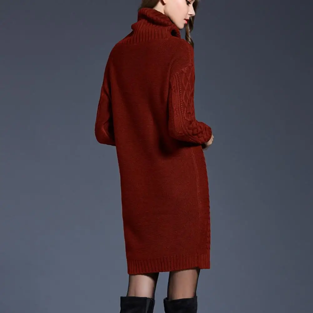 

Pullover Dress Turtleneck Super Soft Streetwear Coldproof Knitting Sweater Dress Ladies Dress for Daily Wear