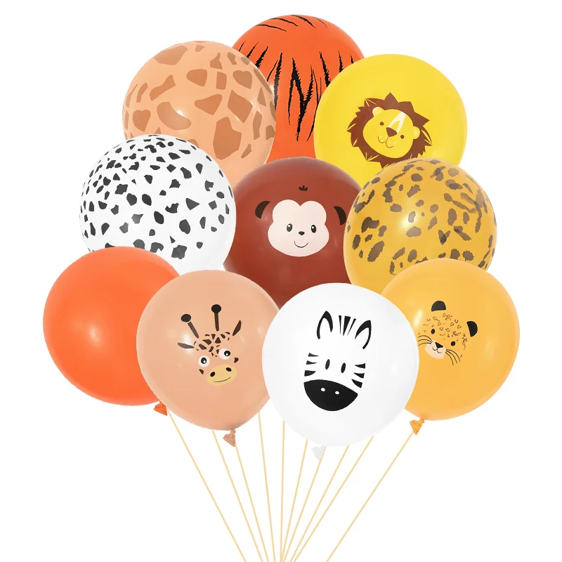 

10pcs 12inch Animal Pattern Jungle Safari Latex Balloons With Ribbon Tiger Zebra Giraffe Printed Theme Kids Birthday Party Decor