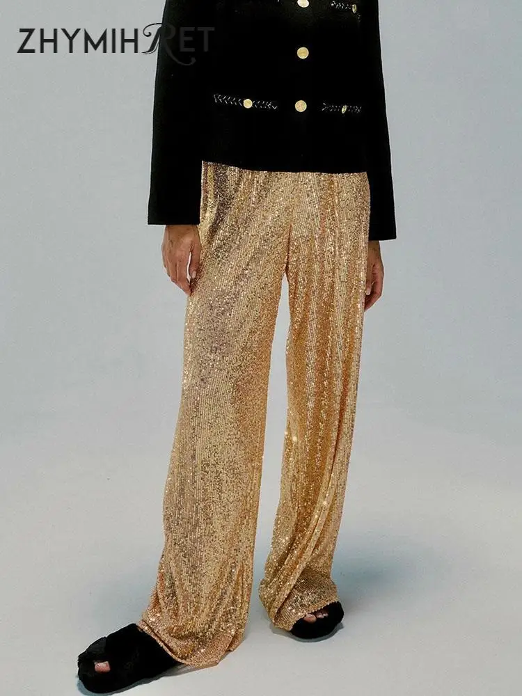 

Элегантные прямые брюки ZHYMIHRET с блестками, Осень-зима 2023, модные женские брюки Y2K, Корейская одежда