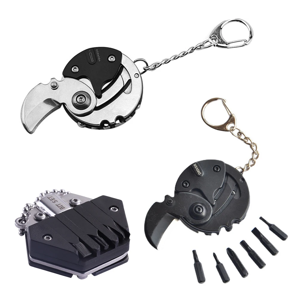 

Mini Keychain Knife Multi-Function Coin/Hexagon Shape Folding Pocket Knife with Wrench Corkscrew Scale for Camping Hiking Gifts