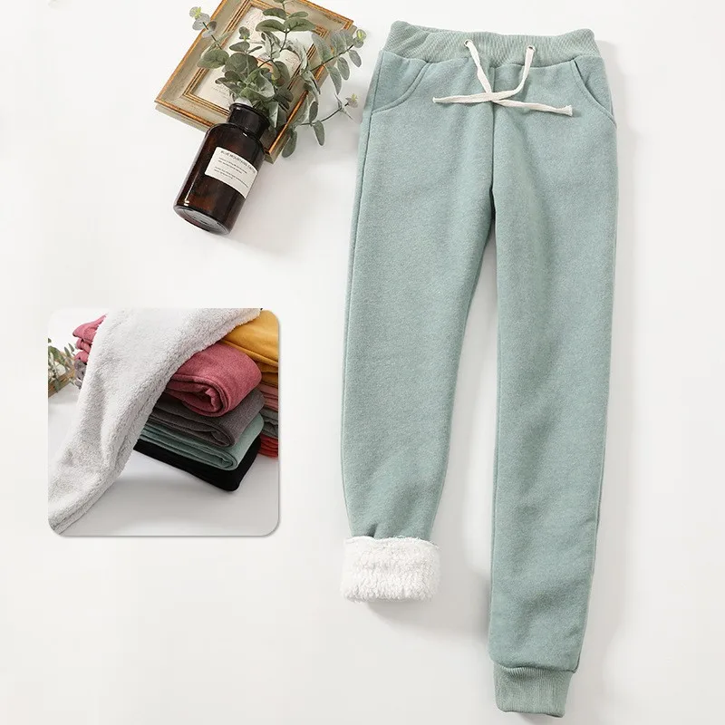 Зимние новые корейские версии бархатные однотонные теплые повседневные брюки