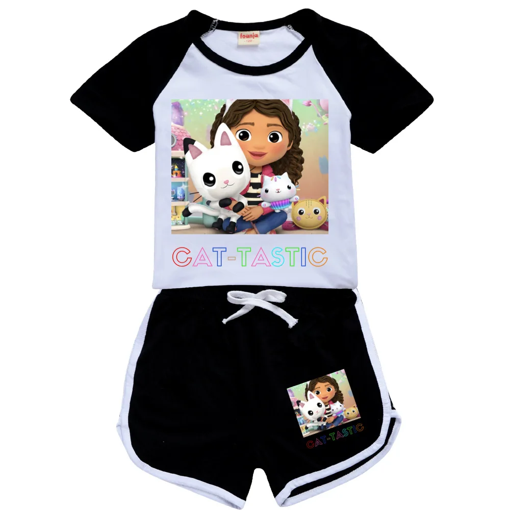Girls Boys Summer Clothing Set Gabbys Dollhouse Kids Sports T shirt+Pants 2piece set Baby cute CAT outfits Pyjamas |