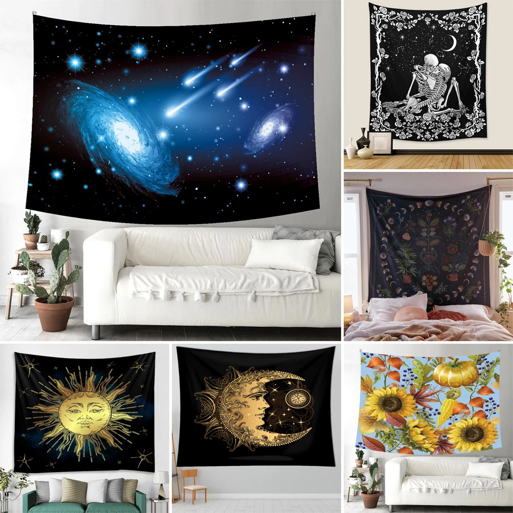 

Star Meteor Shower Butterfly Moon Phase Tapestry Wall Hanging Botanical Celestial Floral Tapestry Hippie Flower Decor Give Away