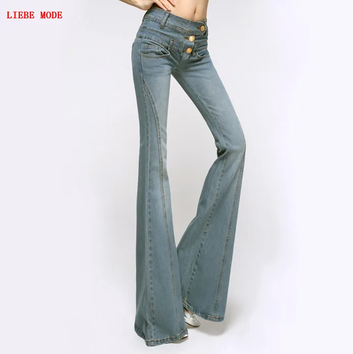 Ladies Skinny Push Up Flare Jeans Woman Button Fly Flared Jeans Woman Straight Leg Denim Pants Blue Fashion Patchwork Jean Femme