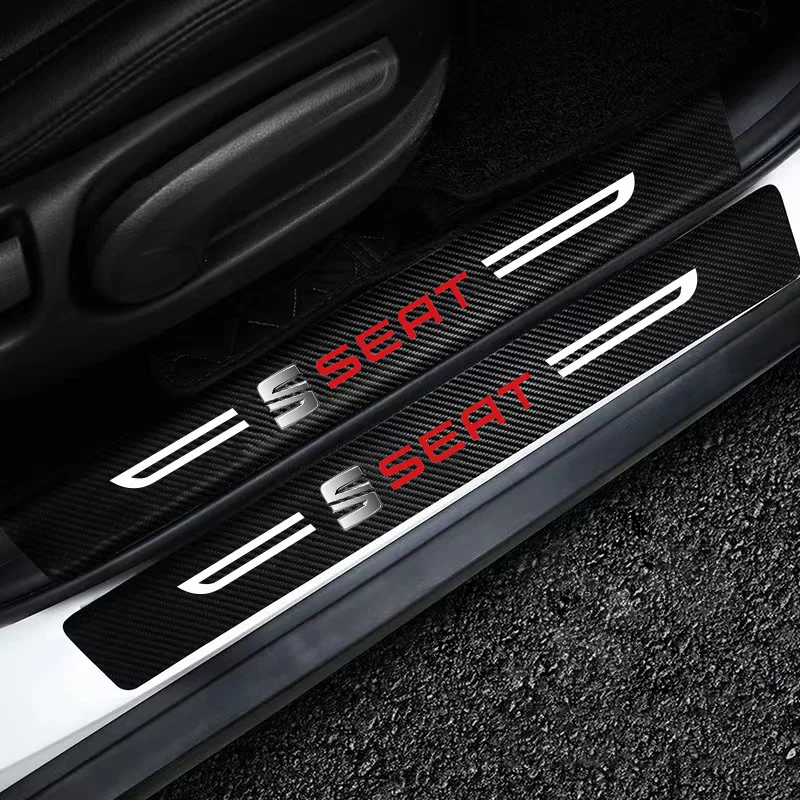 

4pcs Carbon Fiber Car Door Sill Guard Protector Stickers For Seat Leon Ibiza Alhambra Arosa Tolendo Exeo Mk2 Mk3 Ateca Altea FR