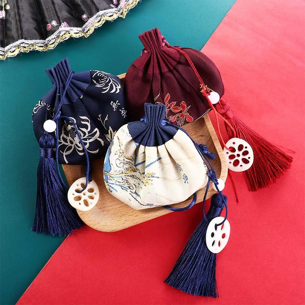 

1PC Lotus Root Slices Pendant Sachet Brocade Pocket Ethnic Style Jewelry Bags Chinese Style Pouch Small Purse Blessing Bag