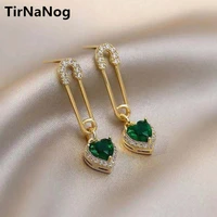 2022 new south korea retro geometric green crystal heart earrings fashion classic luxury elegant pins in the shape stud earrings