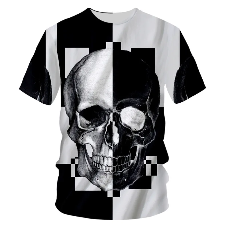

New Men's T Shirt for Men Retro Hip Hop 3D Skull Print American Fashion Top T Shirt Summer O Neck Short Sleeve Oversized Mens