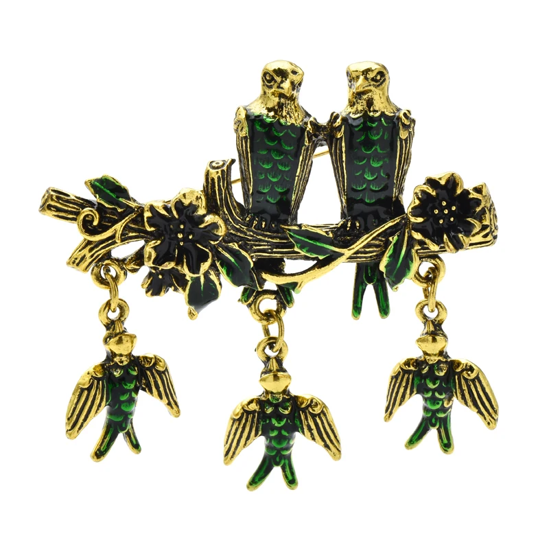 

Wuli&baby Vintage Swallows Brooches For Women Unisex Green Enamel Lovely Birds Animal Party Casual Brooch Pin Gifts