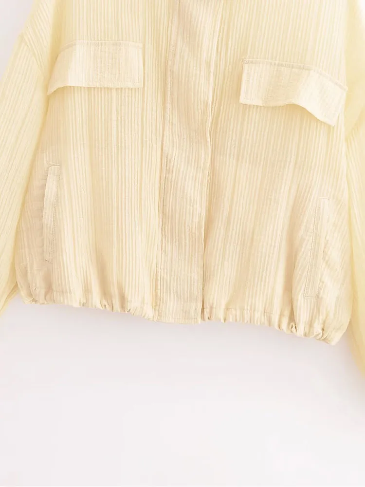 Женская полупрозрачная куртка на молнии свободная приталенная с круглым вырезом