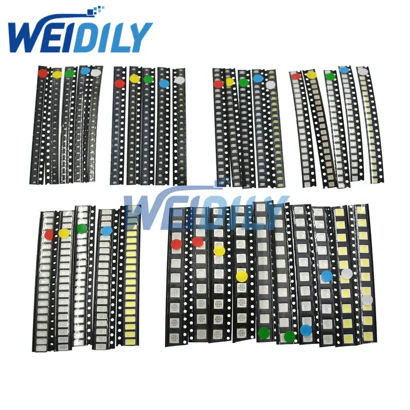 

100pcs=5colors x 20pcs 5050 5730 1210 1206 0805 0603 LED Diode Assortment SMD LED Diode Kit Green/ RED / White / Blue / Yellow