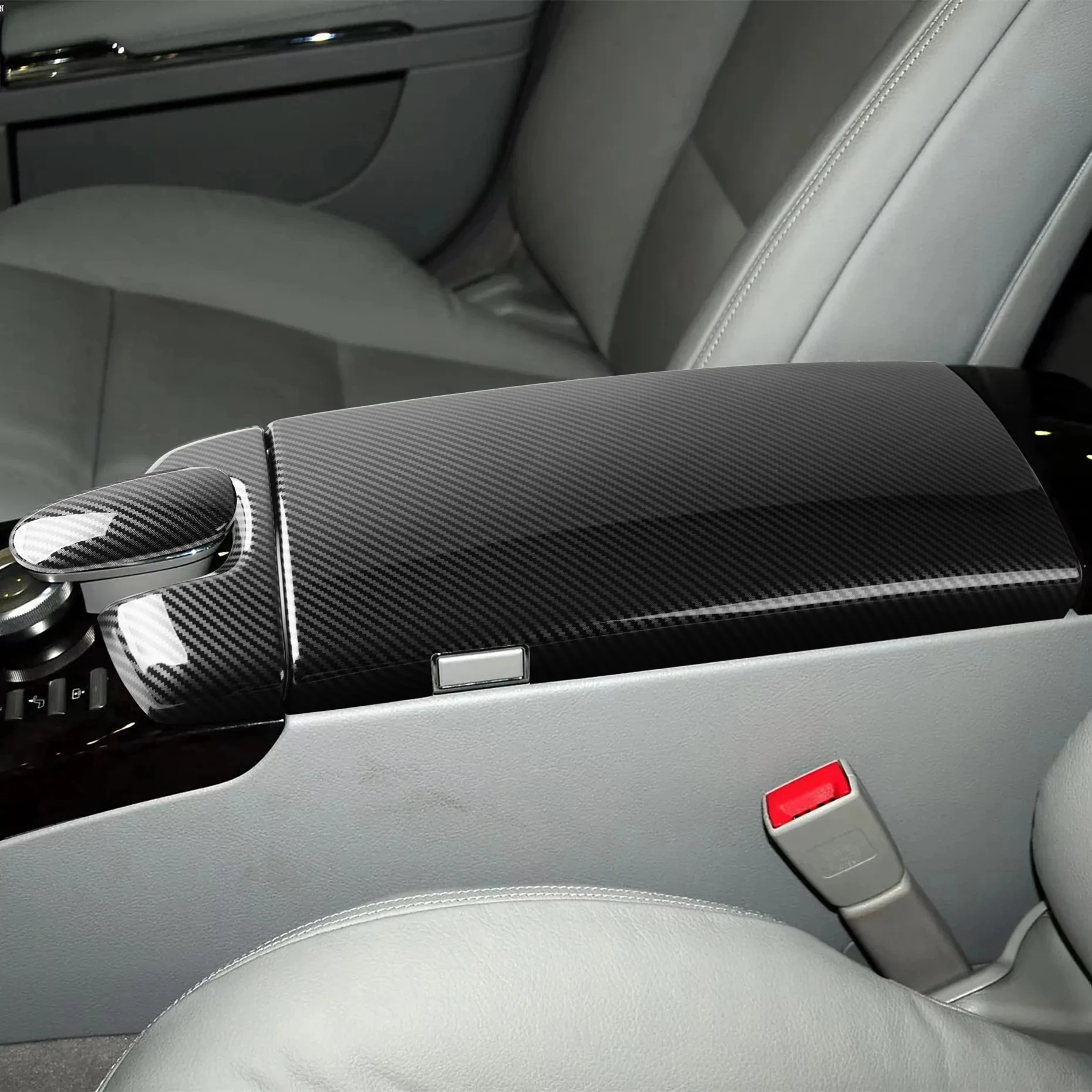 Фото Центральная консоль из углеродного волокна для Mercedes Benz S Class W221 2007-12, подлокотник для планировки, панель, отделка, наклейка, аксессуары №2
