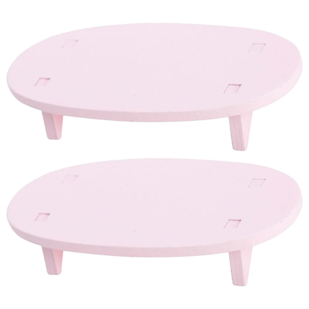 

2 Pcs Home Accessories House Tiny Wooden Table Miniature Round Model Furniture