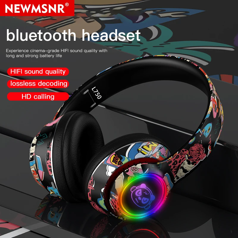 

Glowing Bluetooth Headphones Graffiti Design Wireless Earphones With Mic Noise Reduction Headset Super HiFi Deep Bass Headphone