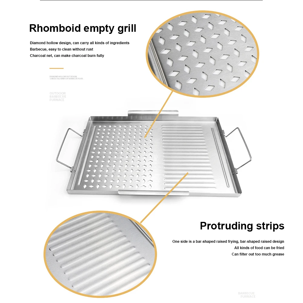 

Hollowed Out Grill Basket Barbecue Plate Fry Pan High Temperature Resistance Stainless Steel Non Stick With Baked Shovel BBQ