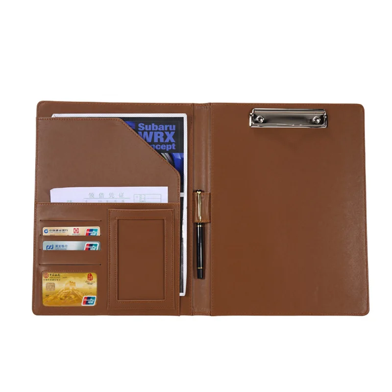 Free Customized Name Luxury Leather File A4 Multifunctional Folder Business Work Sales Manager Clip Students Notebook Card Case