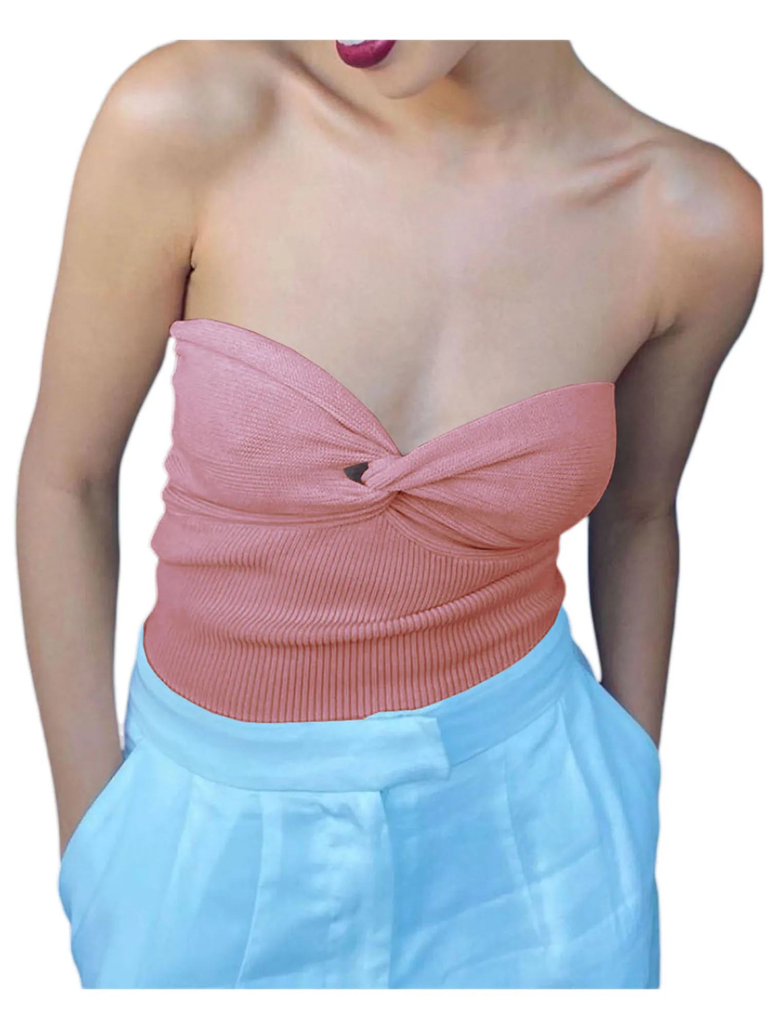 

Женский трикотажный укороченный Топ без бретелек с открытыми плечами