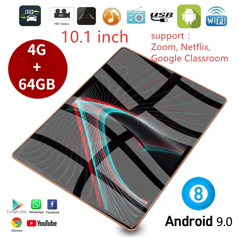 New 10.1 Inch 2.5D IPS Tablet PC 4GB RAM 64GB ROM Android 9.0 Octa Core Google Play  Tablets GPS 4G Phone Tablet