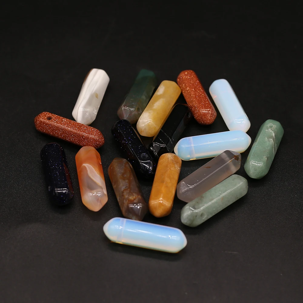 

5pcs Natural Stone Agates Cylindrical Yellow Jades Green Aventurine Pendant for Necklace Earring Jewelry Size 8x30mm