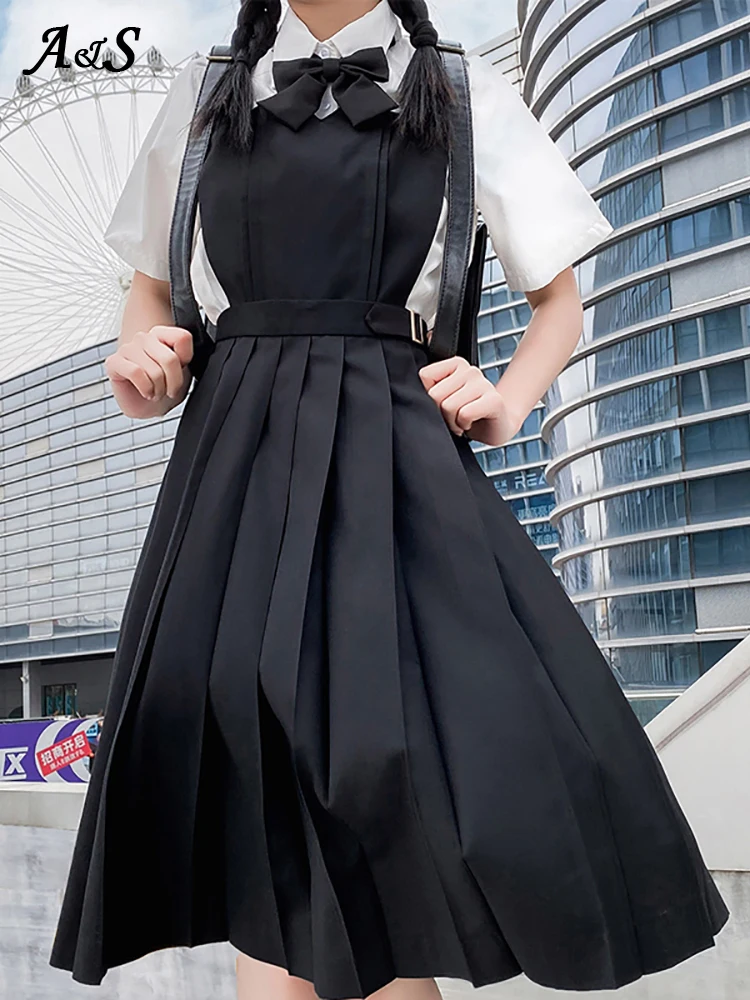 

Anbenser Japanese Famous School Uniform Girl JK Uniform Pleated Dress JK Soft Sister Black Suspender Dress Student Clothes